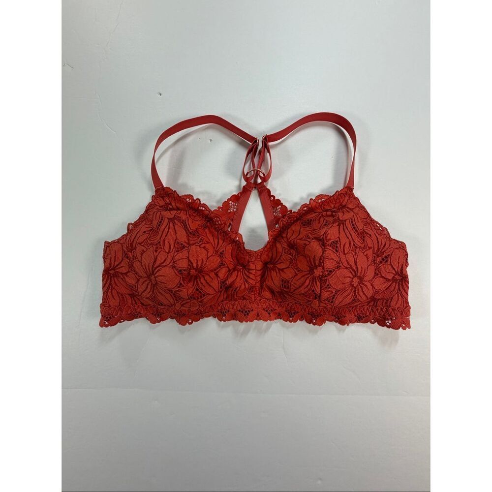Aerie Real Good Lace Racerback Bralette Size XL Burnt Orange Floral Wireless Bra